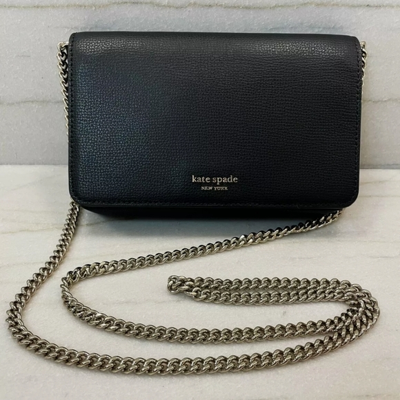Kate Spade Syliva Flap Black Leather Chain Wallet Crossbody NWOT - Picture 6 of 11